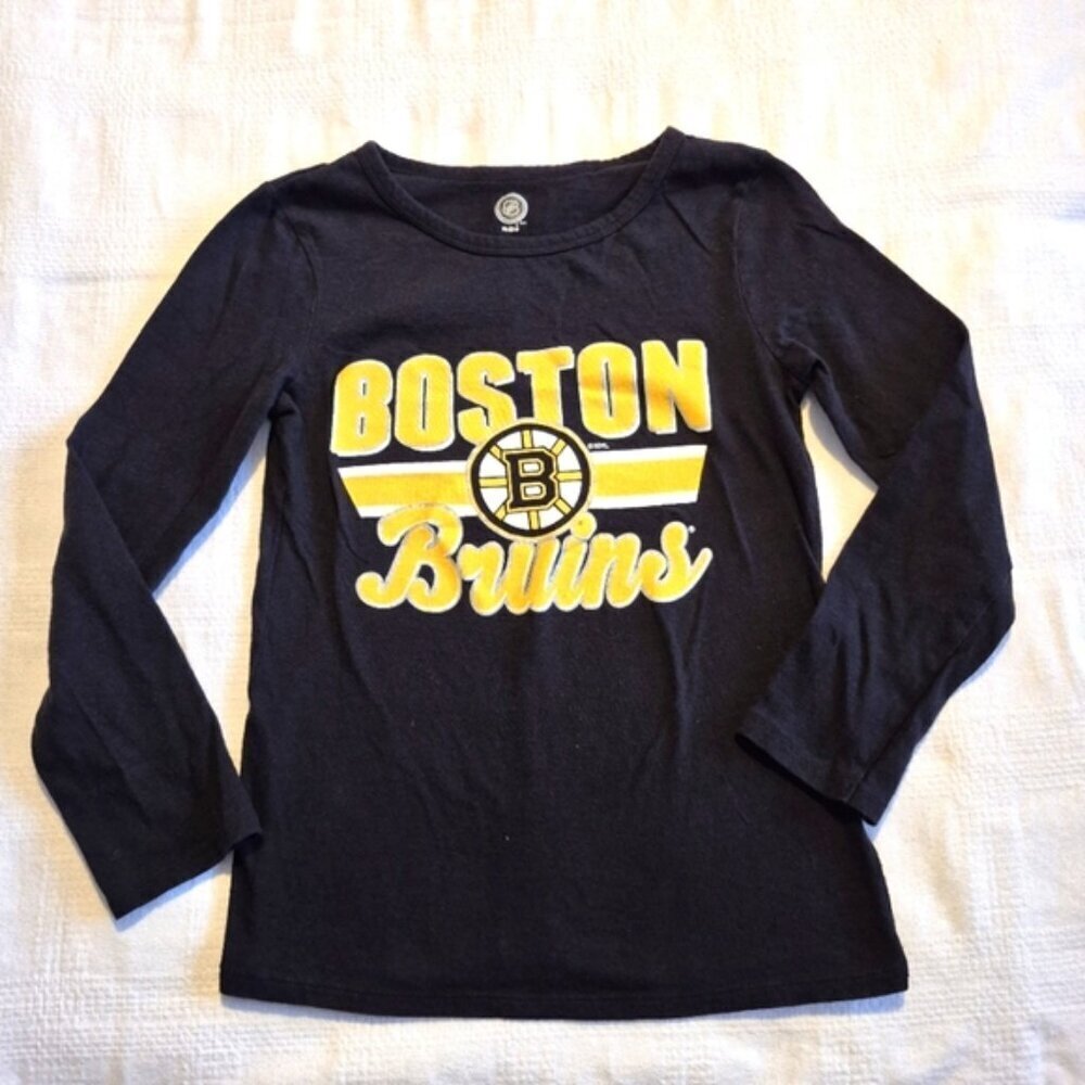 Boston Bruins NHL black boys size 8 long sleeve shirt, VGUC